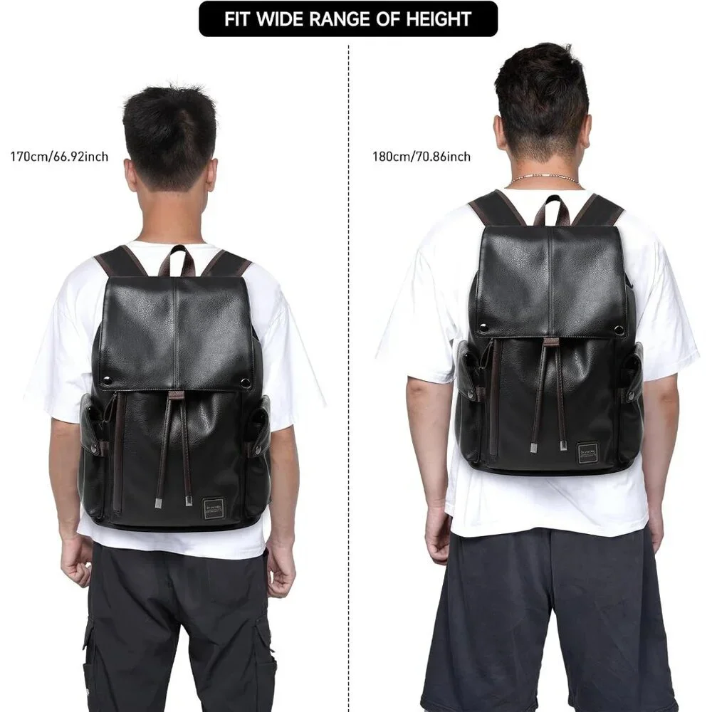 Men's Black Vintage Pu Leather Water-resistant College Casual 15.6